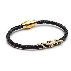 Gecko Wrap- Gold Silver Plated&White Sapphires Leather-EJL 