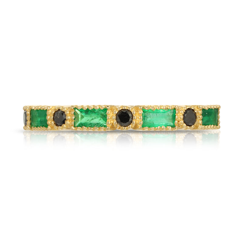 18K Yellow Gold Baguette Emerald & Black Diamonds ring