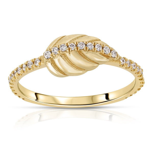 Liby 14k Gold Diamonds Pinky Leaf Ring