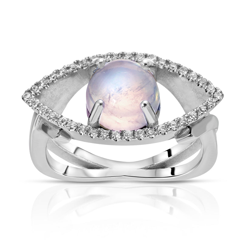 Moonstone & Diamonds Eye Ring 14k Handcrafted Locally Ring