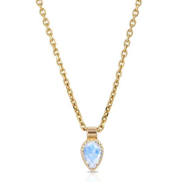 14k Gold Pear Shape Moonstone Necklace