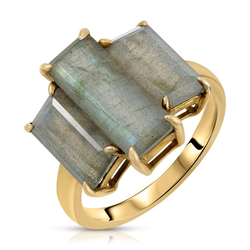 18K Emerald Cut Ring Labradorite-Eve Stones