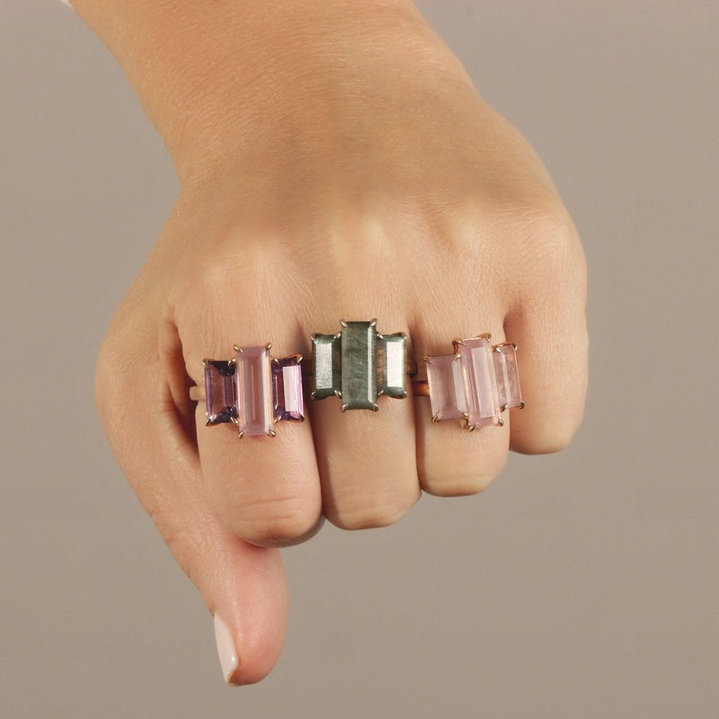 18K Emerald Cut Ring Labradorite-Eve Stones