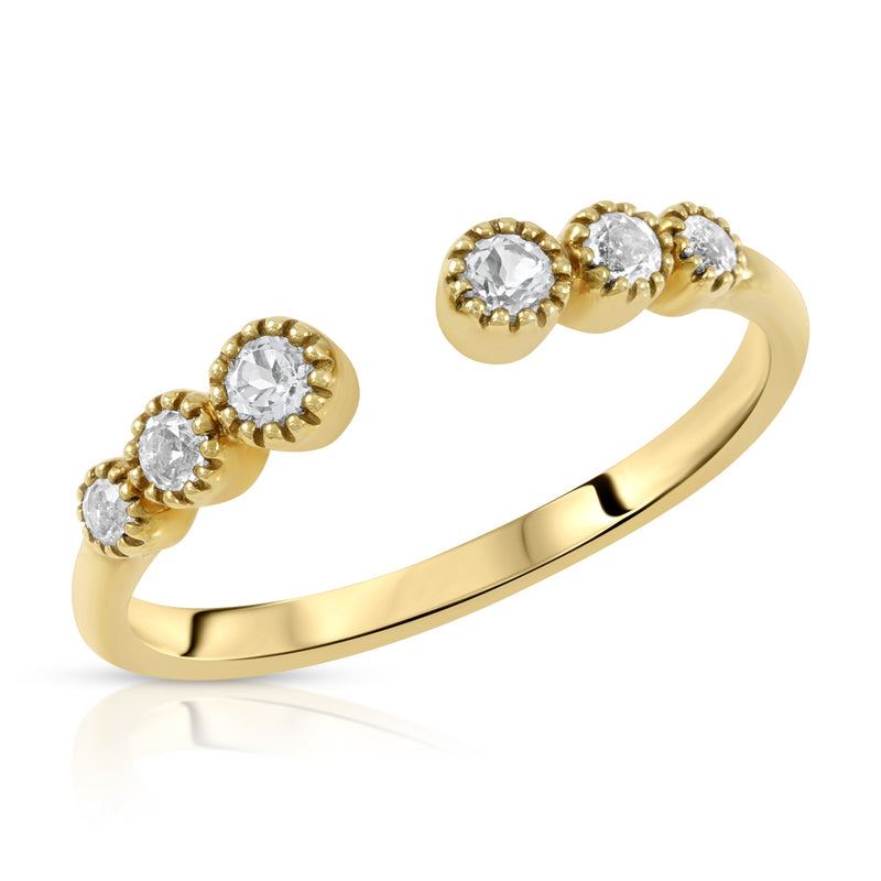 18k Eve Stones Beaded open cuff ring with Diamonds-Eve Stones