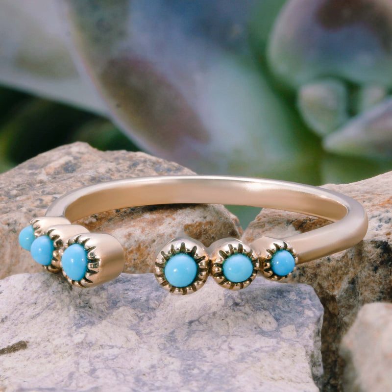 14k Venus Open Cuff Ring Handcrafted with Turquoise-Eve Stones