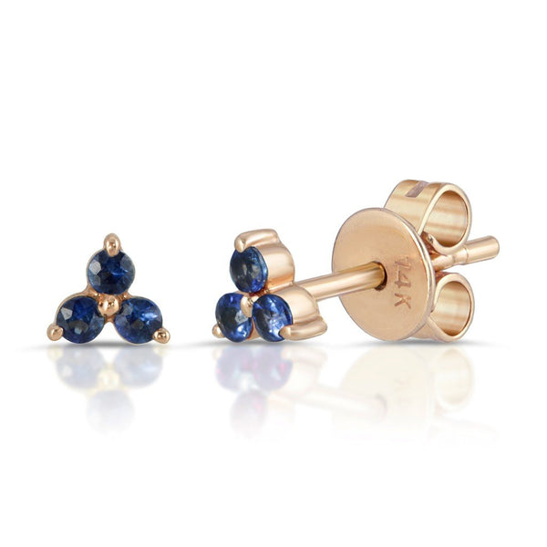 18K Small Blue Sapphires Trio Studs Earrings-EJL 