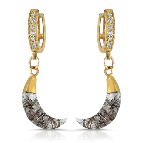 Dangling Horn Rutileded Quartz Diamonds Earrings-EJL 