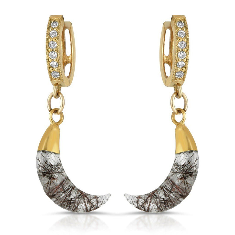 Dangling Horn Rutileded Quartz Diamonds Earrings-EJL 