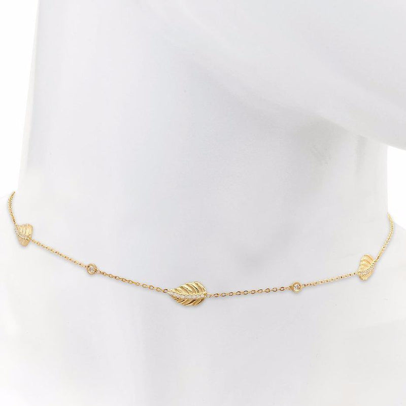 EJL  14K Three Diamonds Leaves Chocker-EJL 