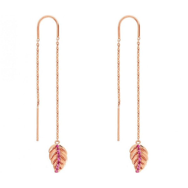 14k Pink Sapphires Leaves Earring-EJL 