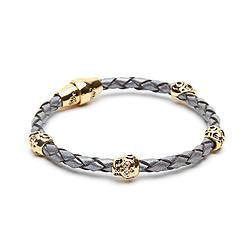 Skulls Wrap - Gold Silver Plated& White Sapphires Leather-EJL 