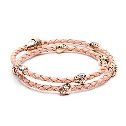 Skulls Wrap- Pink Gold Silver Plated&Pink Sapphire Leather-EJL 