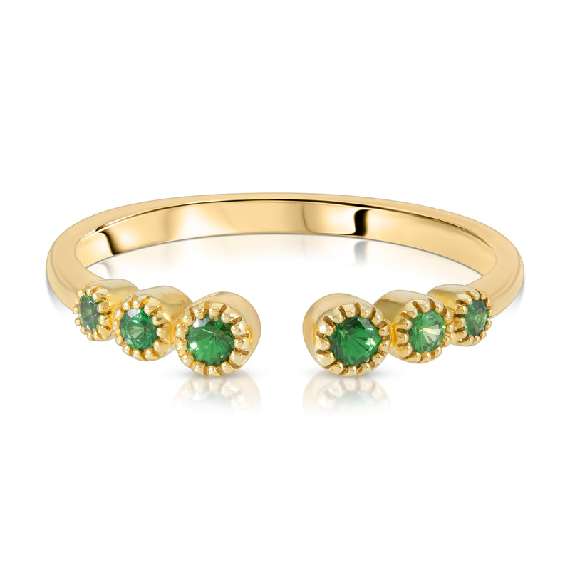 18k Eve Stones Beaded open cuff ring with Emeralds-Eve Stones