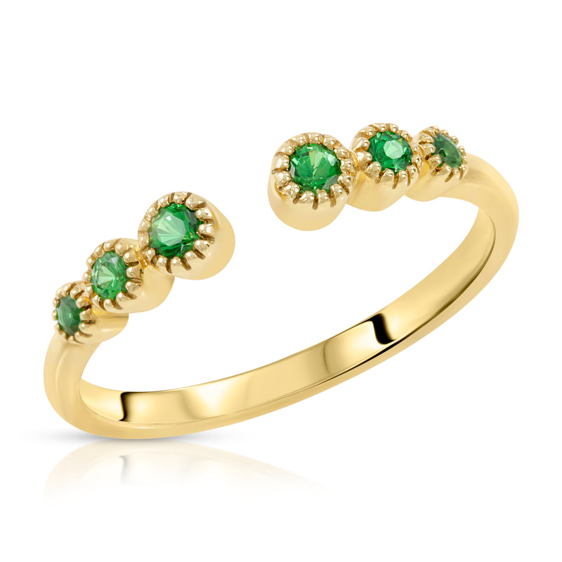 18k Eve Stones Beaded open cuff ring with Emeralds-Eve Stones