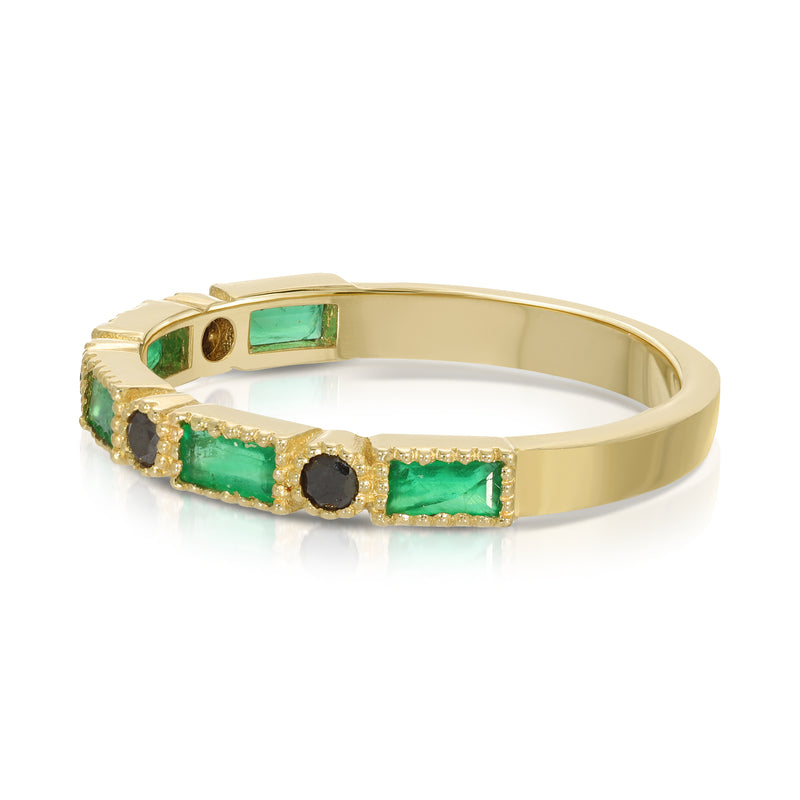Baguette Emeralds & Black Diamonds 14k ring