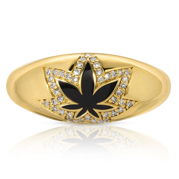 Mary Jane 14k Diamonds Gold Leaf Ring