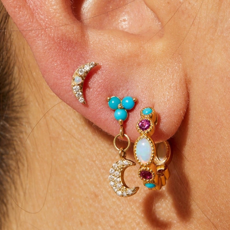 Salma 18k Gold Opals Turquoises and Rubies Hoops
