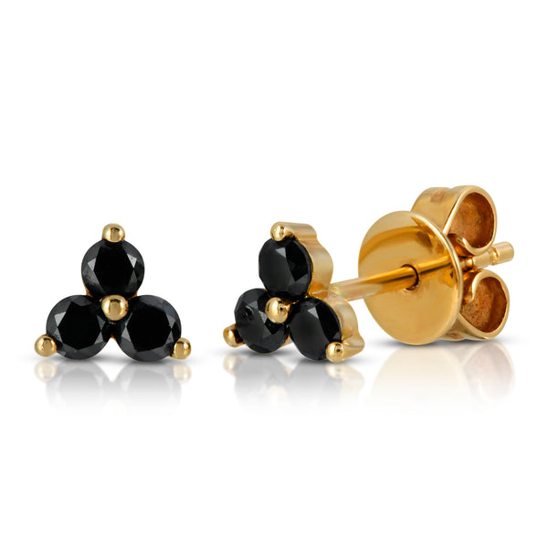 18k Medium Black Diamonds Trio-Studs Earrings-Eve Stones