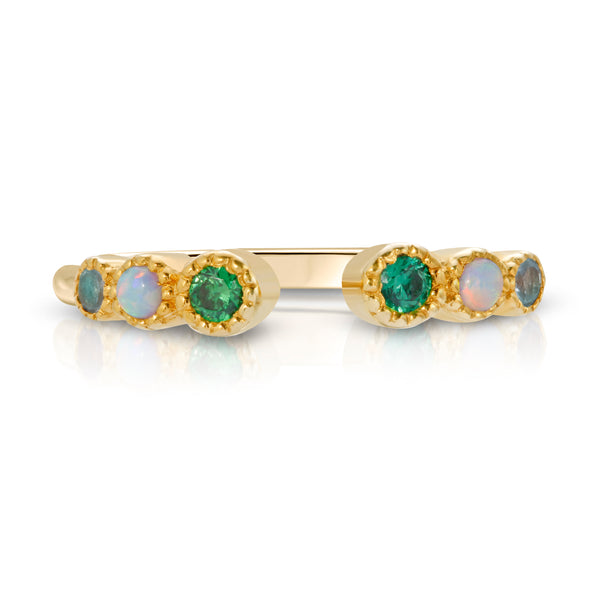 Emeralds opals aqua open cuff 14k ring