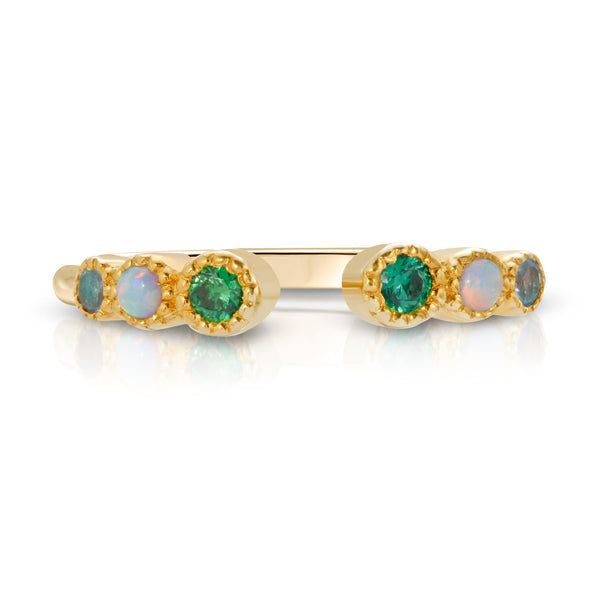 18k Emerald & Opal Open Cuff Ring
