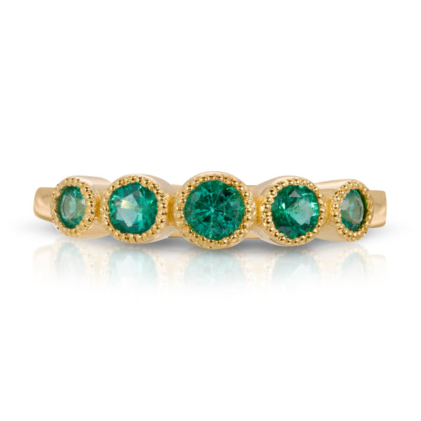 18k Emeralds Beaded Graduated Rings