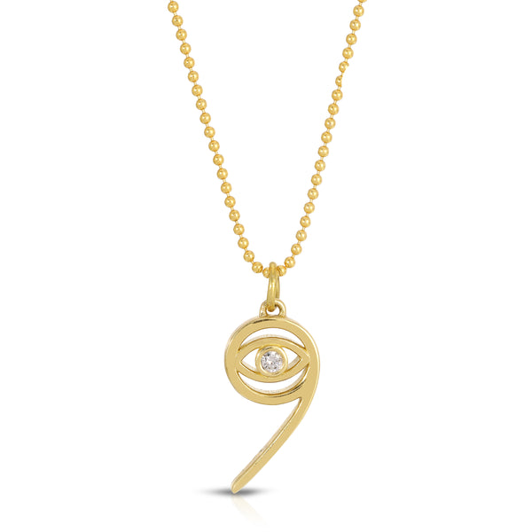 14k Eye Diamond Numerology Necklace Number 9
