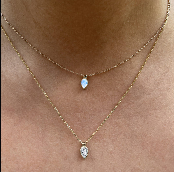 14k Gold Pear Diamond Shape Necklace