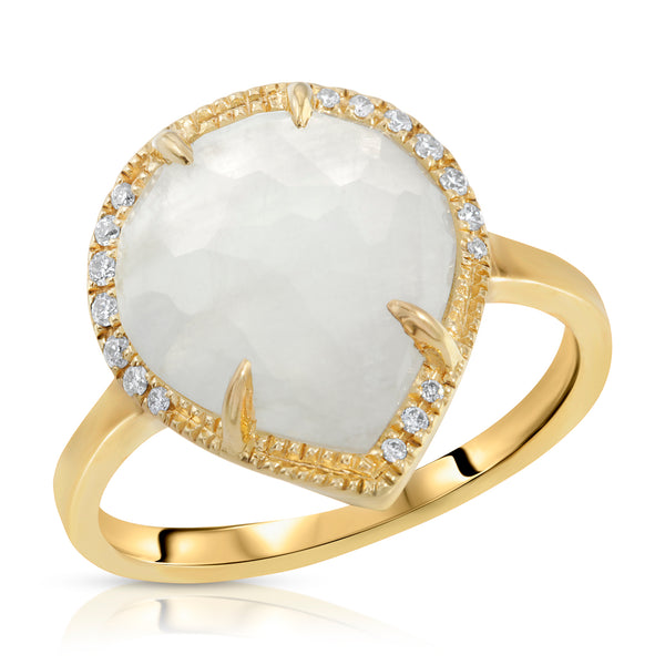 EVE STONES 14k Drop Diamonds and Moonstone Ring Handcrafted Locally