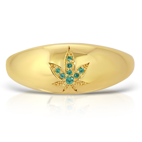 Sheila 14k Gold Emerald Leaf Ring
