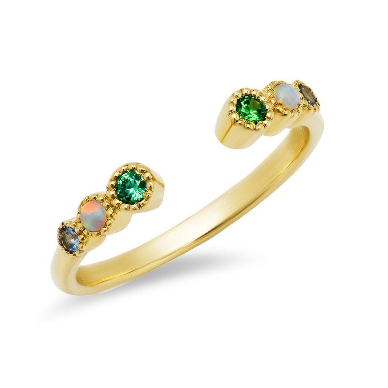 14k yellow gold ring , emeralds, Opals, and Aquamarines all hand crafted locally