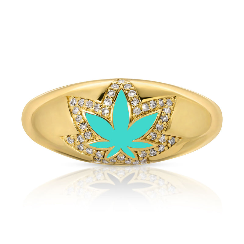 Elia 14k Gold Diamonds Leaf Ring